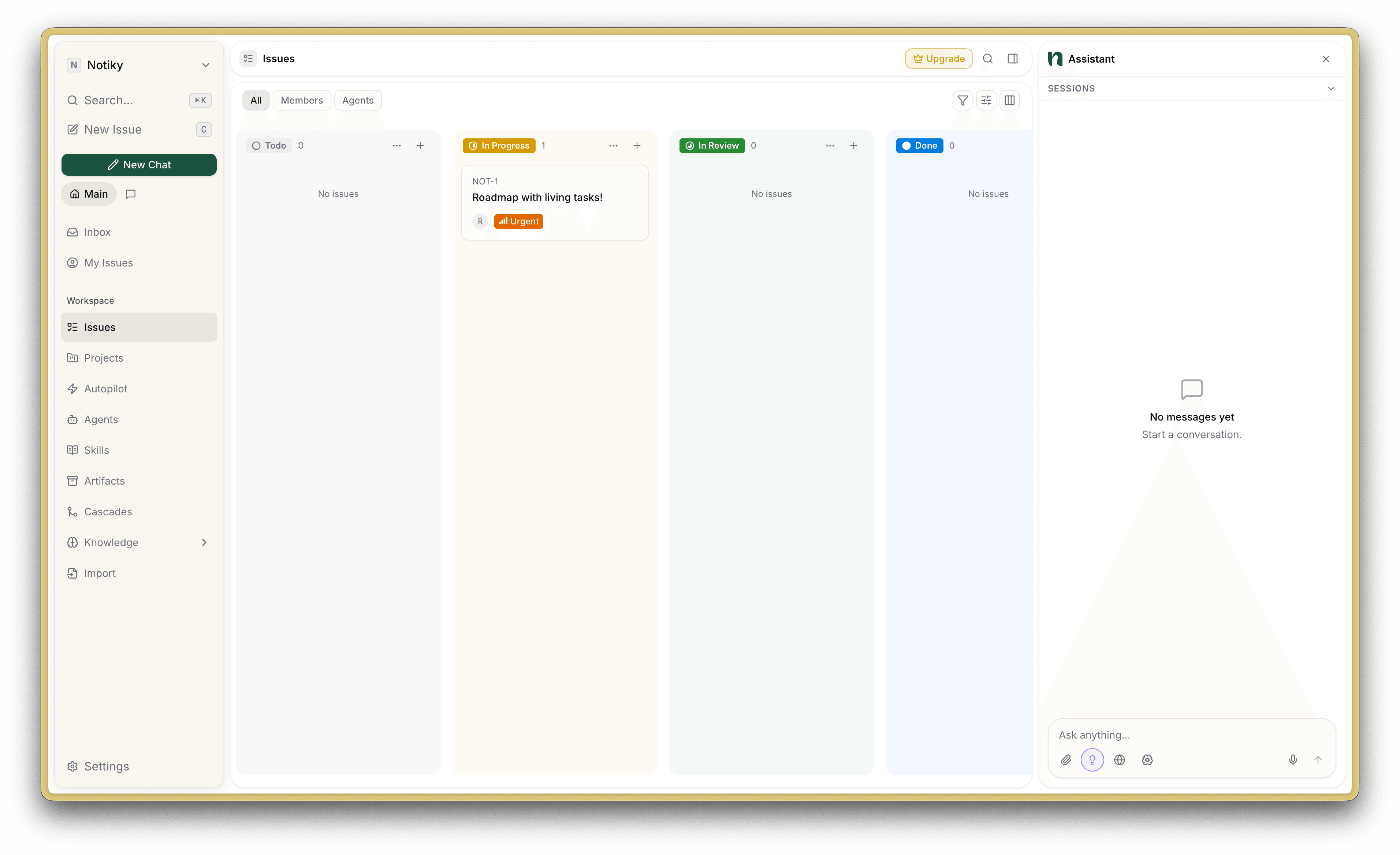 Notiky workspace — decisions, agents, and context in one place Notiky workspace — decisions, agents, and context in one place